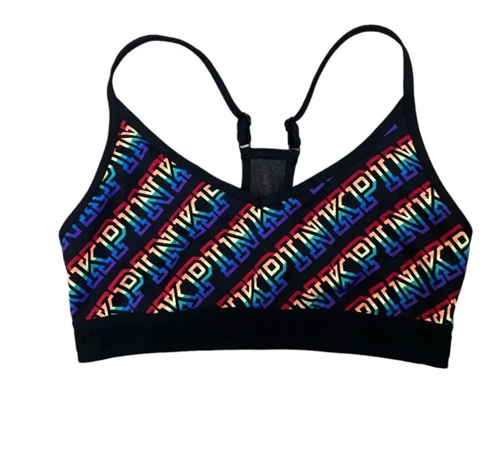 Victoria's Secret PINK Colorful Rainbow Sports Bra Large